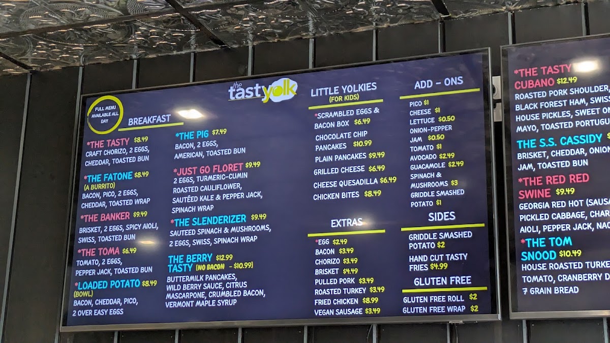 The Tasty Yolk menu board