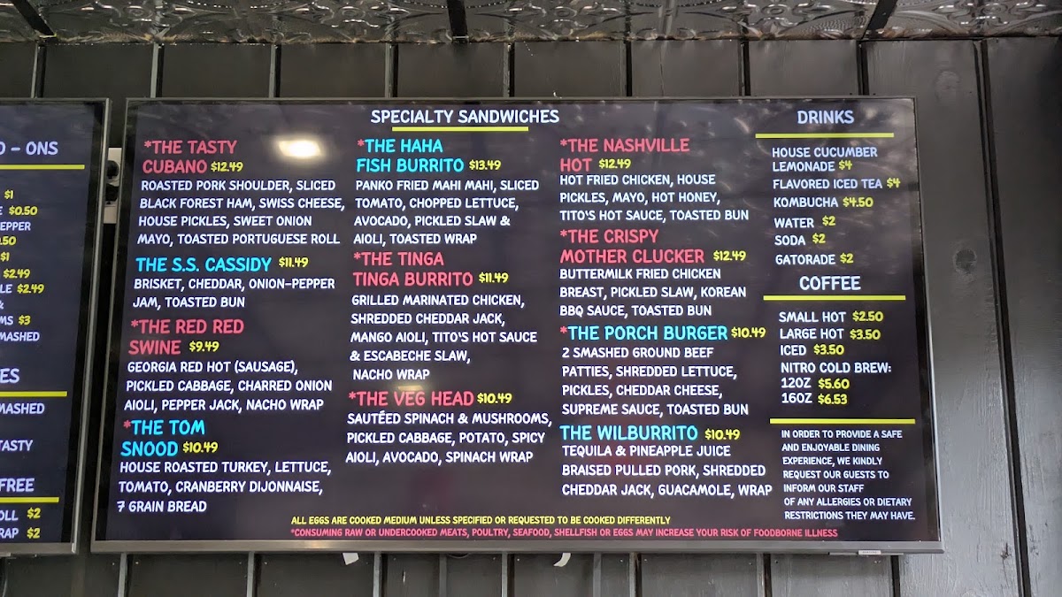 The Tasty Yolk menu board