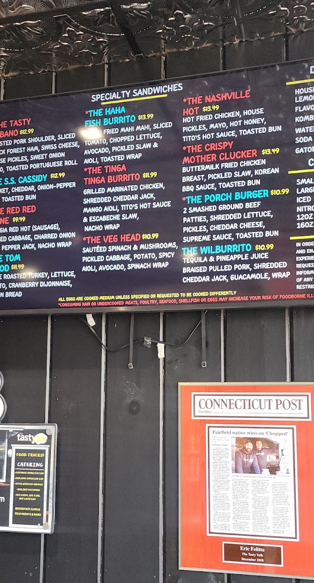 The Tasty Yolk menu board