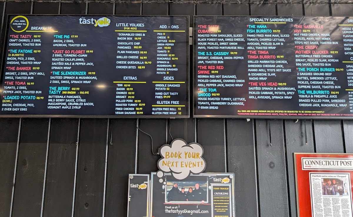 The Tasty Yolk menu board