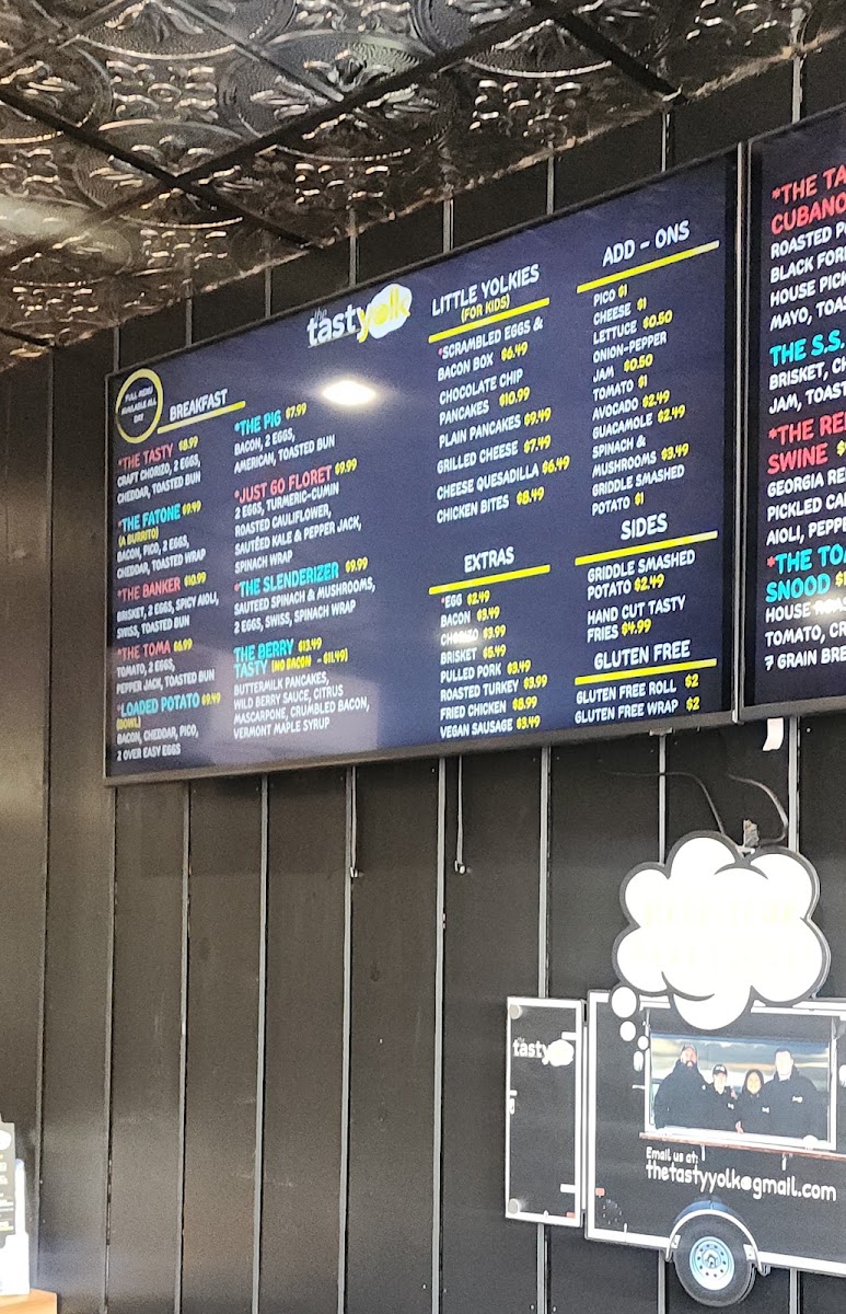 The Tasty Yolk menu board
