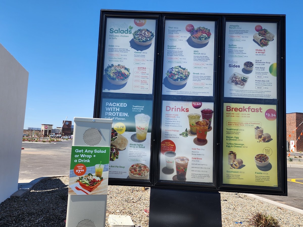 Salad and Go menu board
