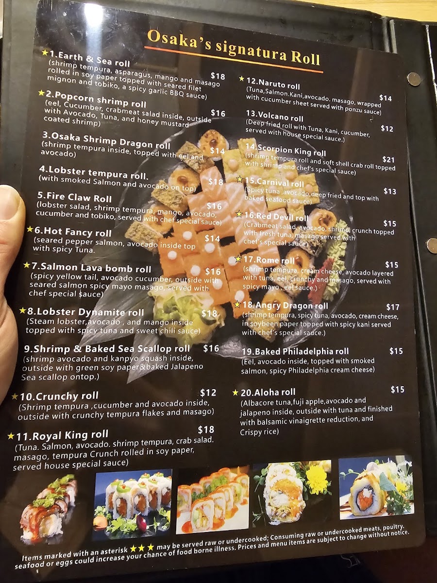 Osaka Japanese Fusion menu board