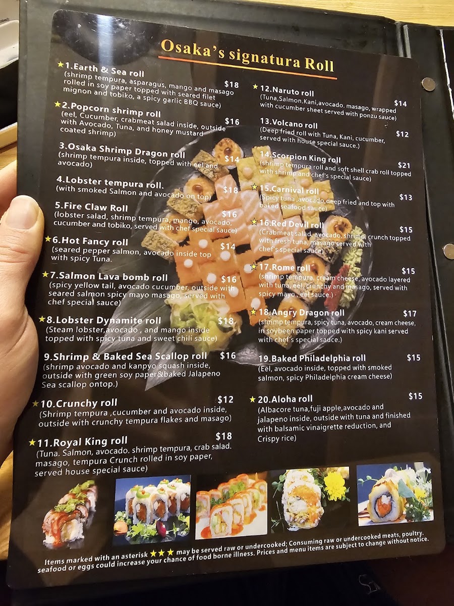 Osaka Japanese Fusion menu board