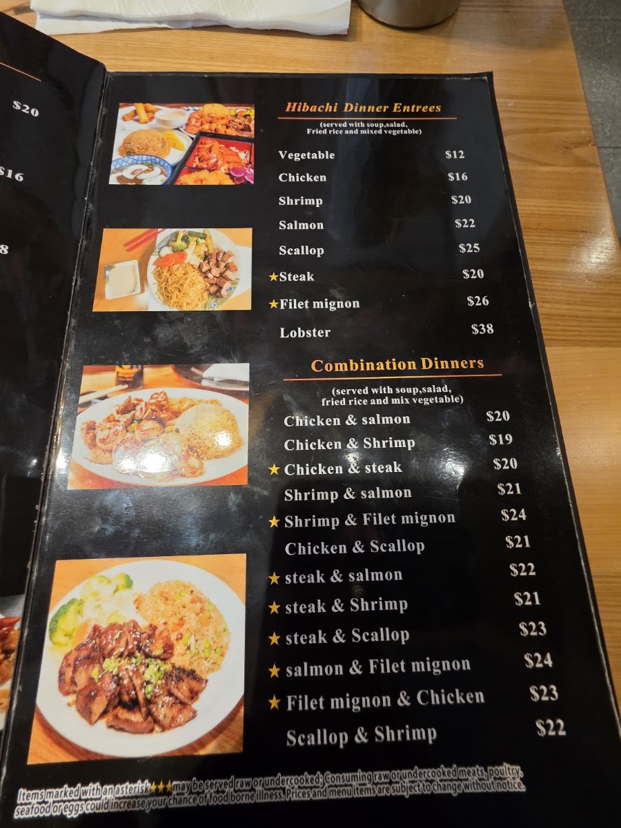 Osaka Japanese Fusion menu board