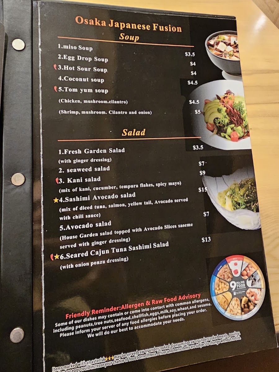 Osaka Japanese Fusion menu board