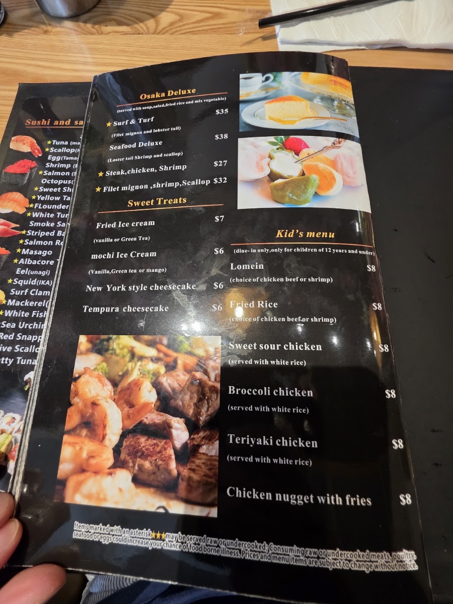 Osaka Japanese Fusion menu board
