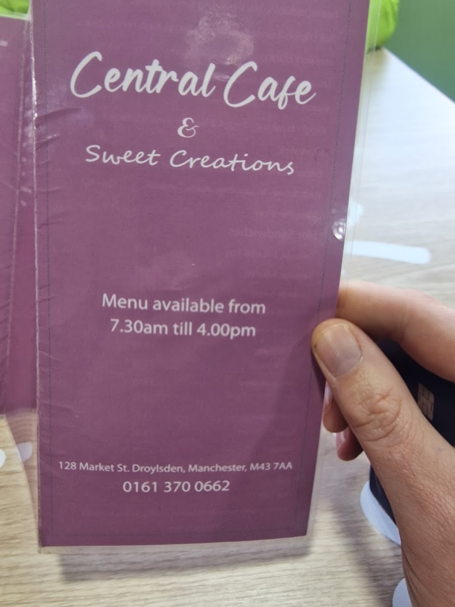 Central Cafe and Sweet Creations menu board