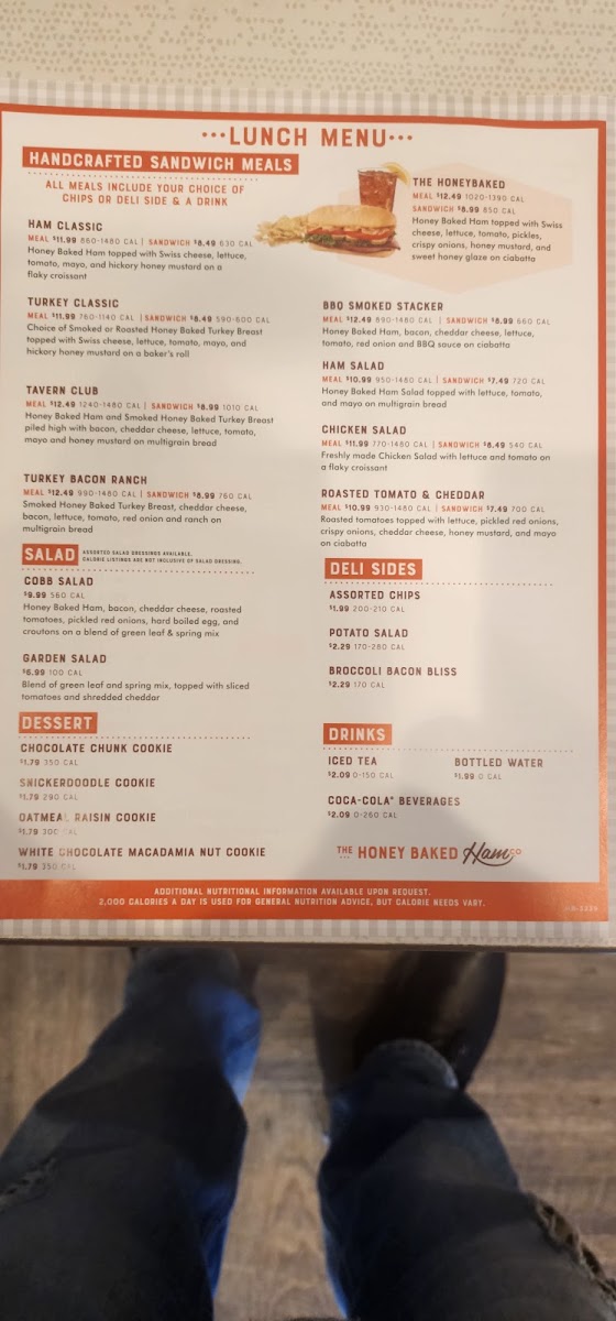 The Honey Baked Ham Company menu board