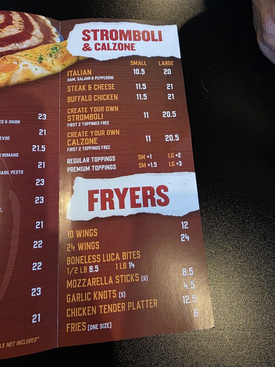 Luca Pizza menu board