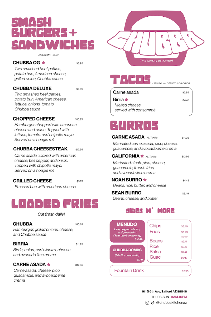 Chubba menu board