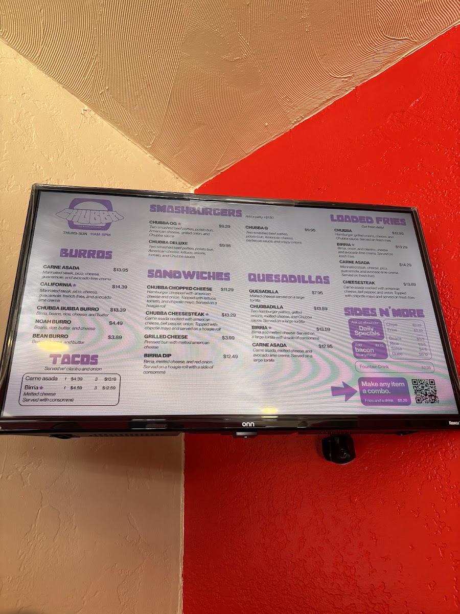 Chubba menu board