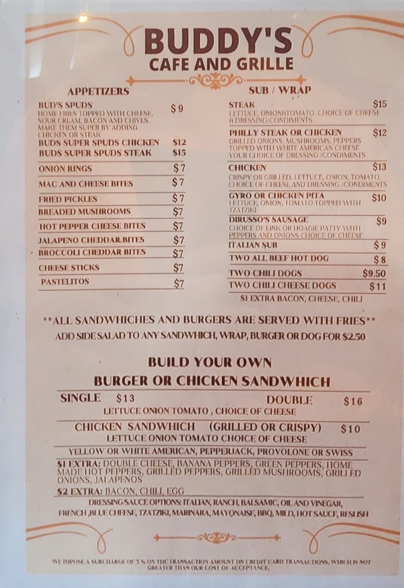 Buddys Cafe menu board
