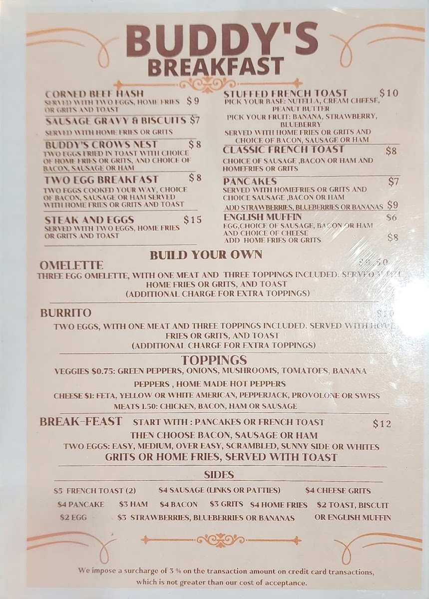 Buddys Cafe menu board