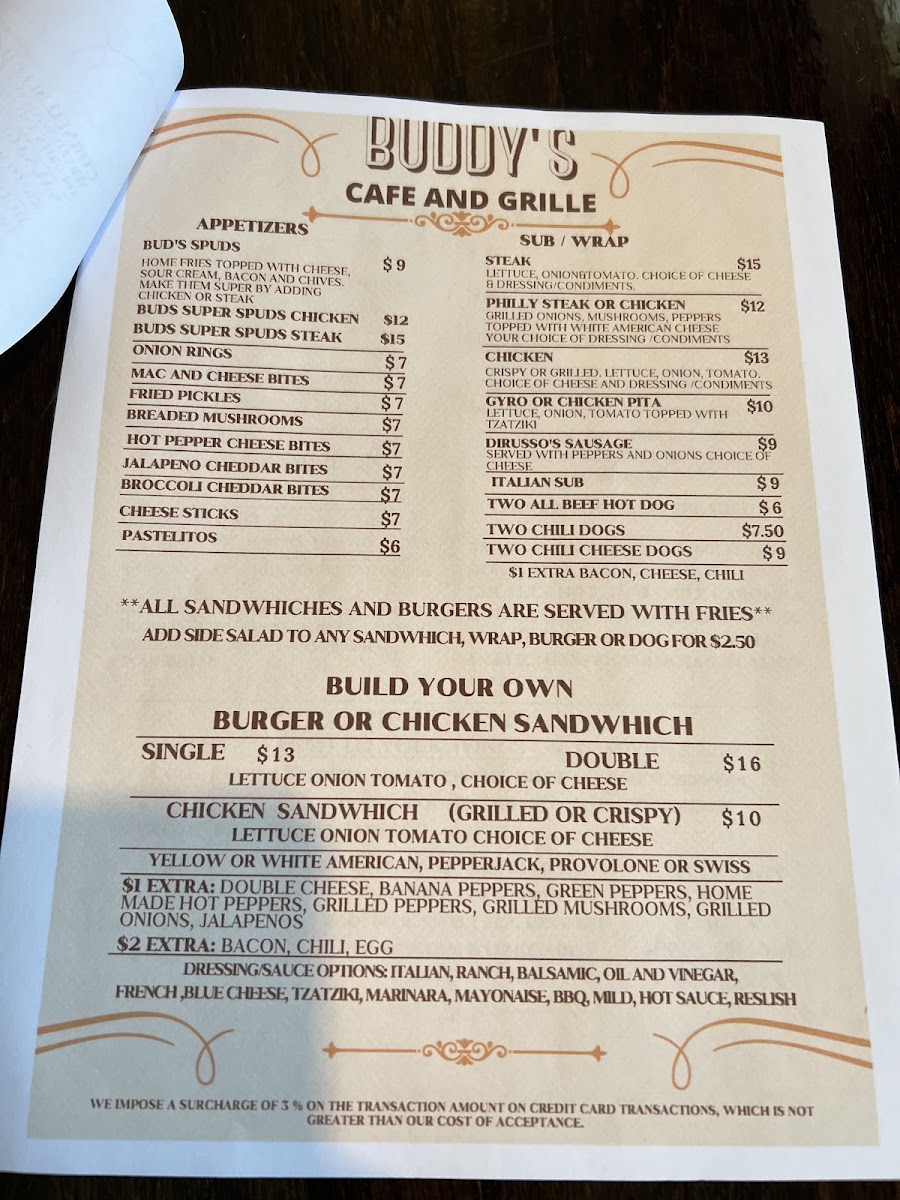 Buddys Cafe menu board