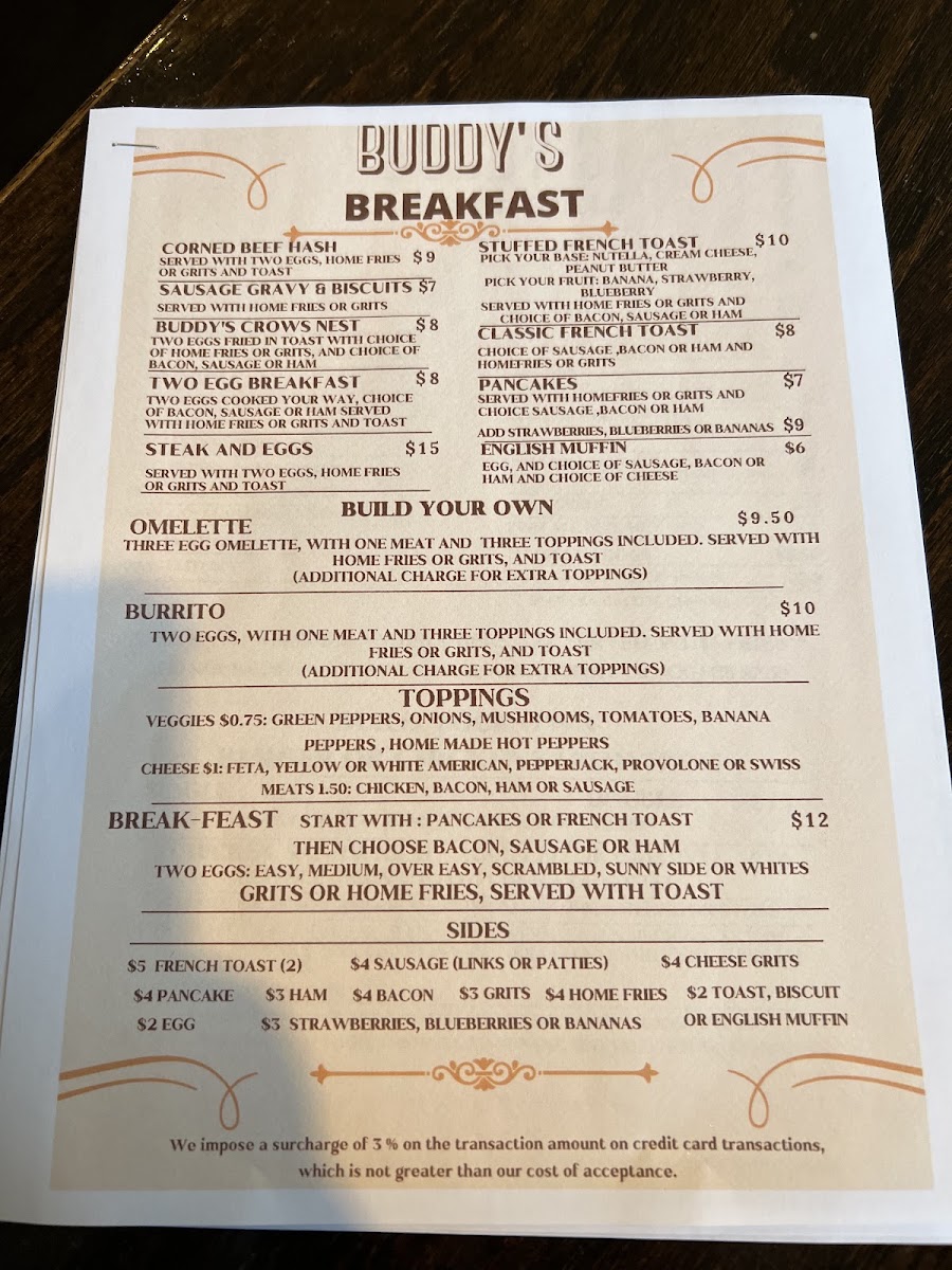 Buddys Cafe menu board