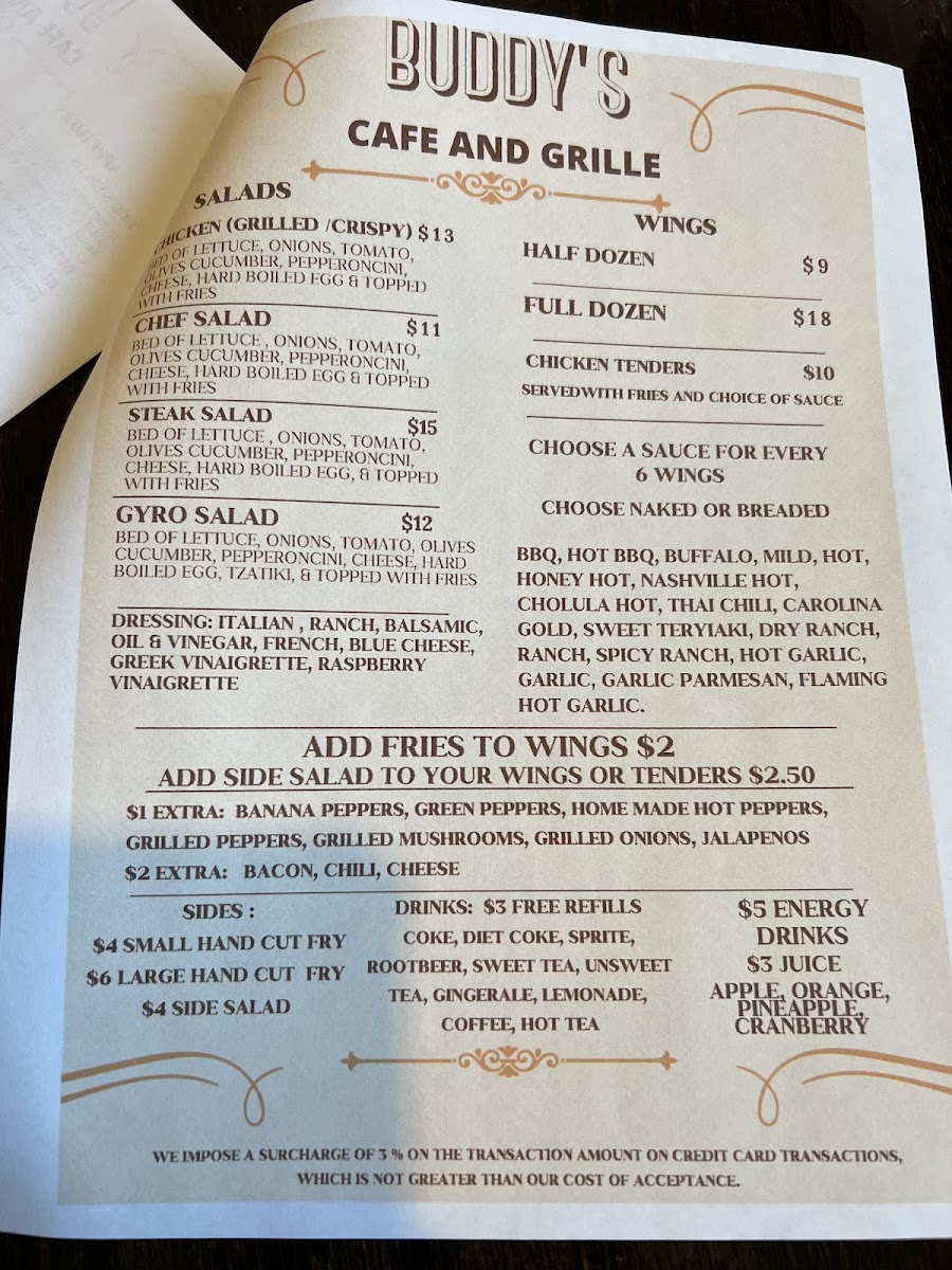 Buddys Cafe menu board
