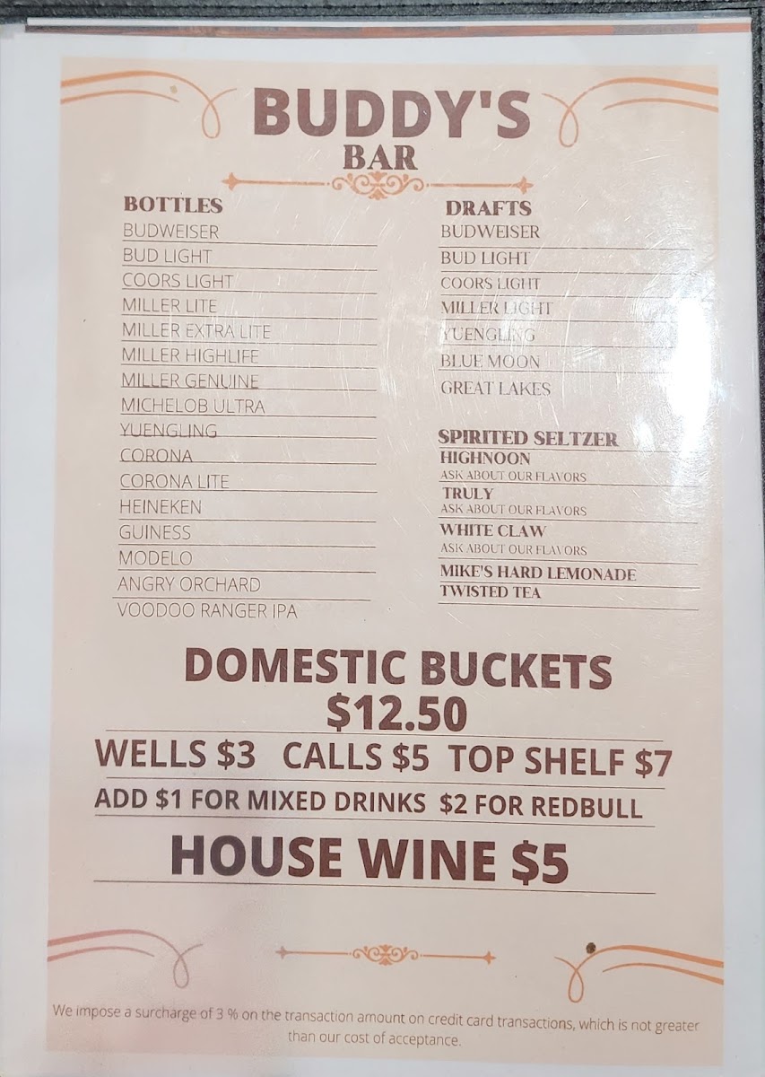 Buddys Cafe menu board