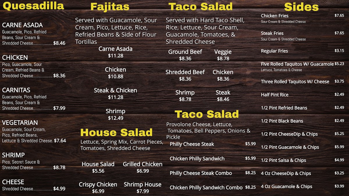 Taco Express Catering menu board
