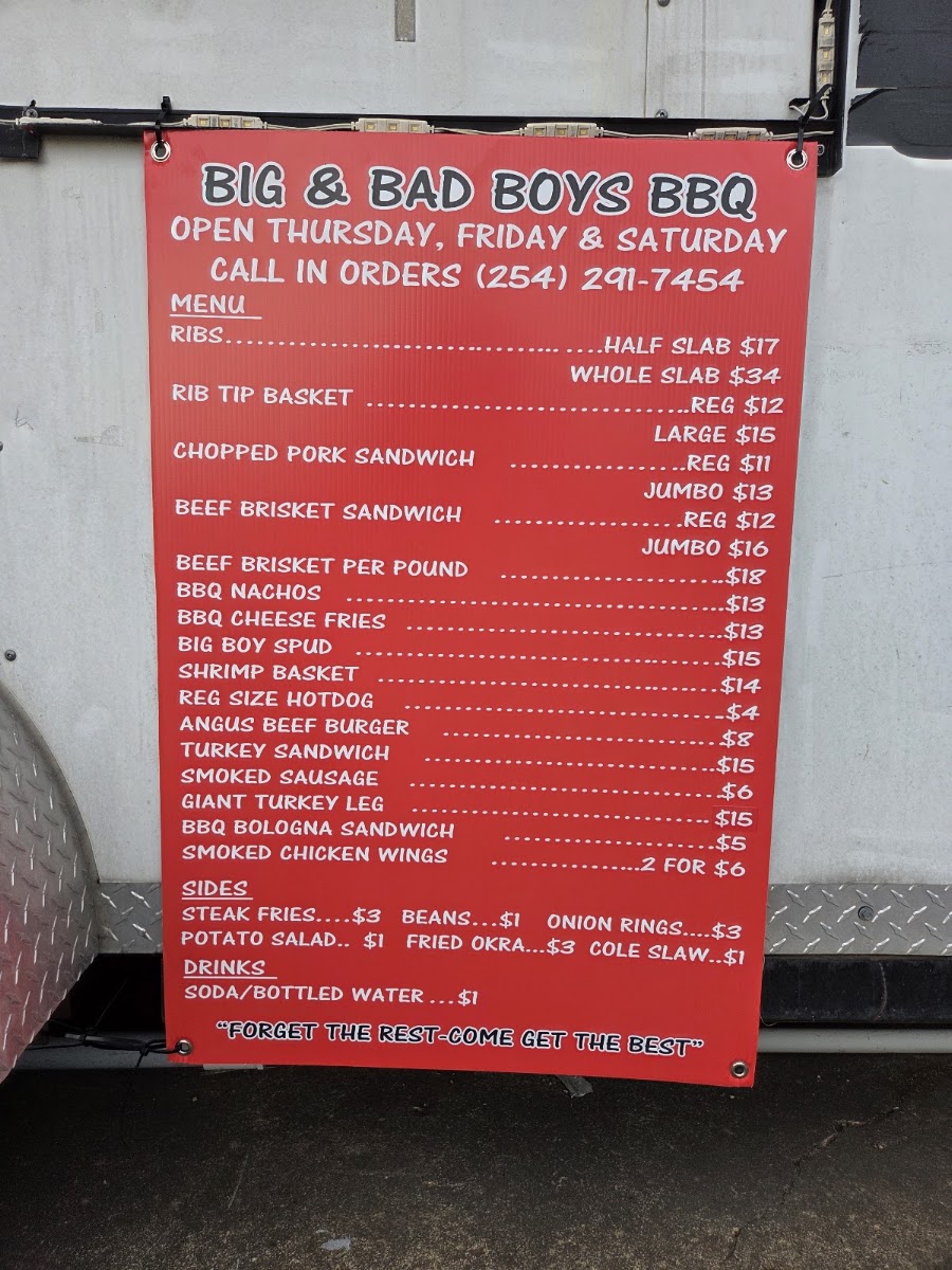 Big & Bad Boys BBQ menu board