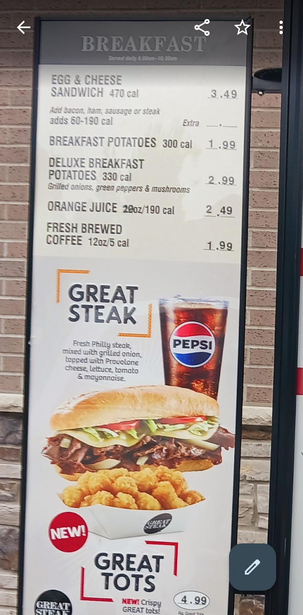 Great Steak menu board
