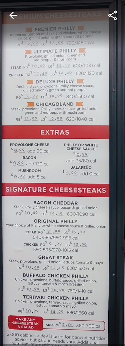 Great Steak menu board