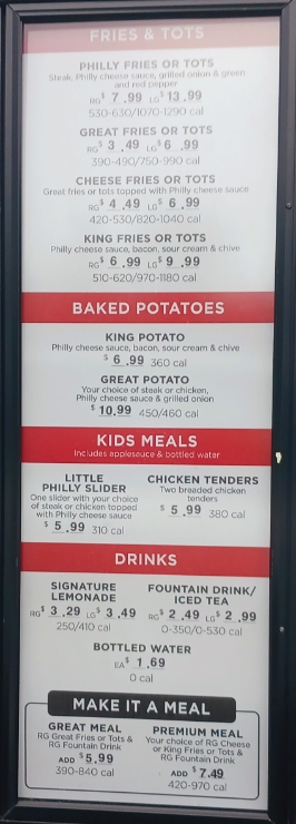 Great Steak menu board