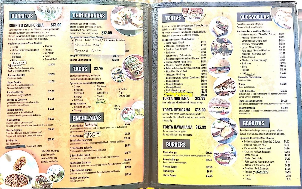 GONZÁLEZ TORTAS menu board