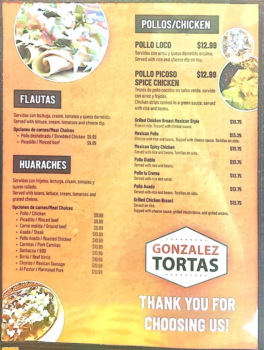 GONZÁLEZ TORTAS menu board