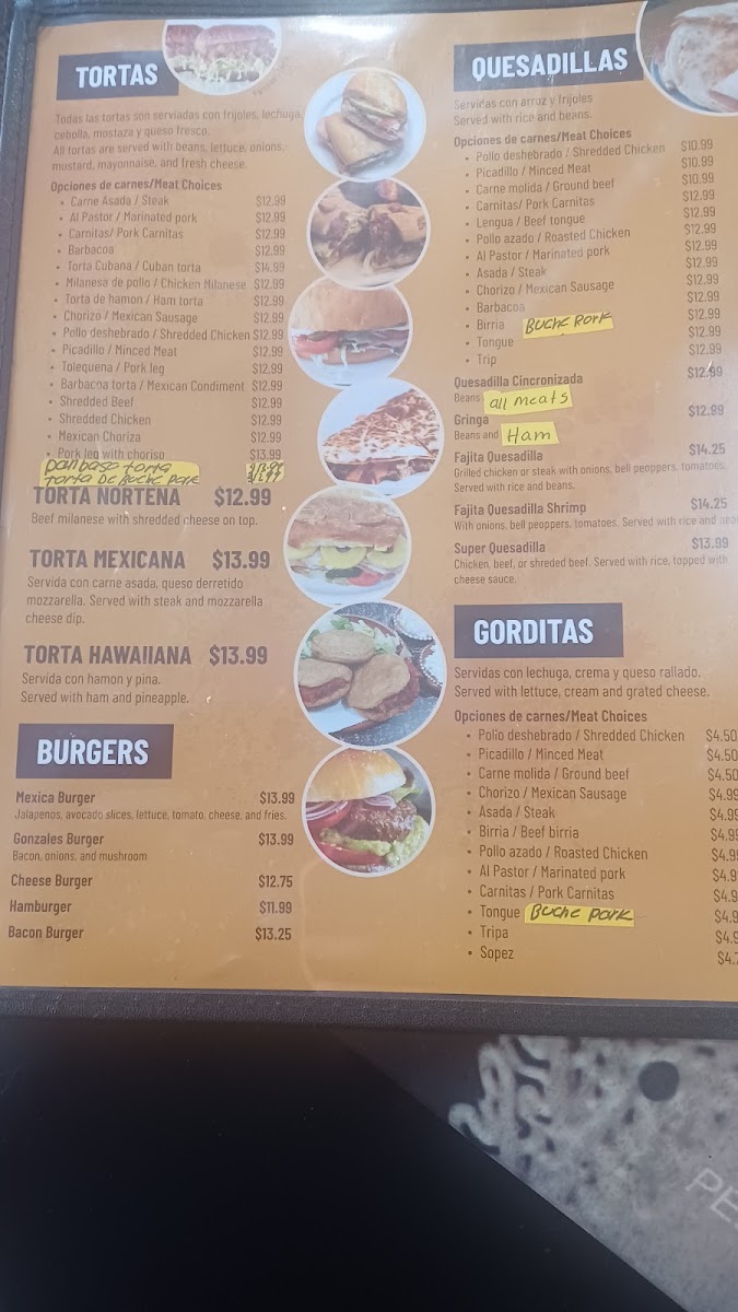GONZÁLEZ TORTAS menu board
