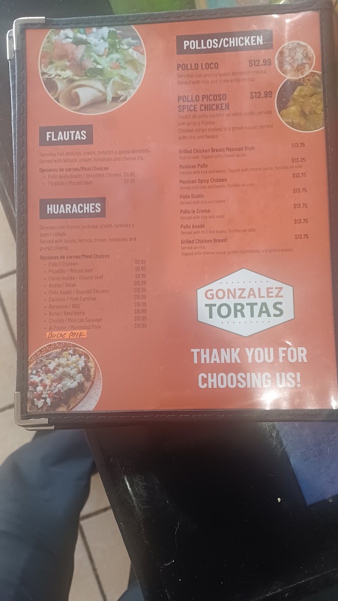 GONZÁLEZ TORTAS menu board