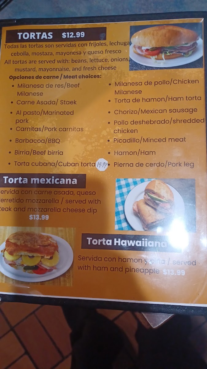GONZÁLEZ TORTAS menu board