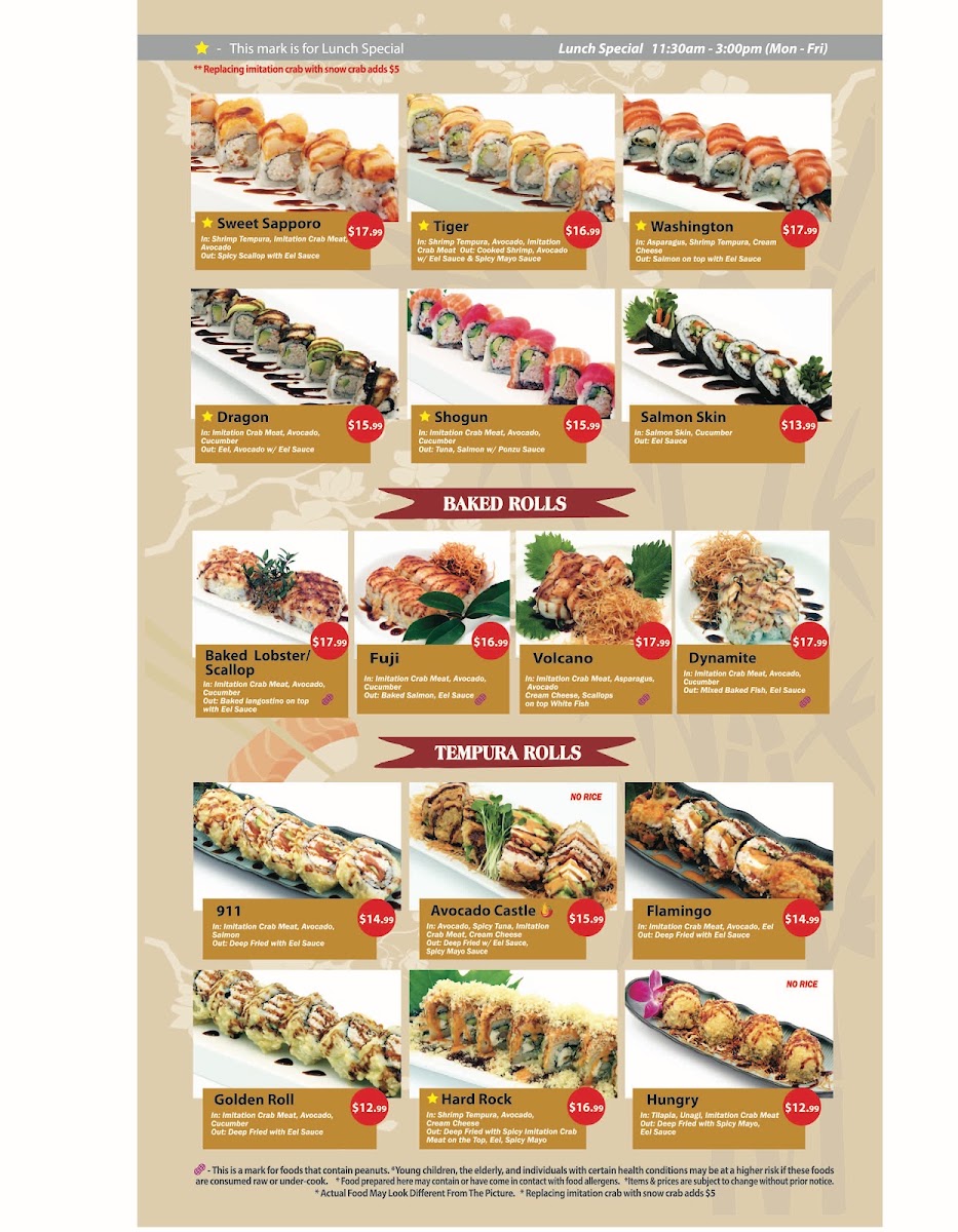 Sapporo Sushi menu board