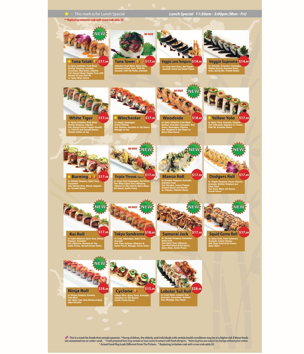 Sapporo Sushi menu board