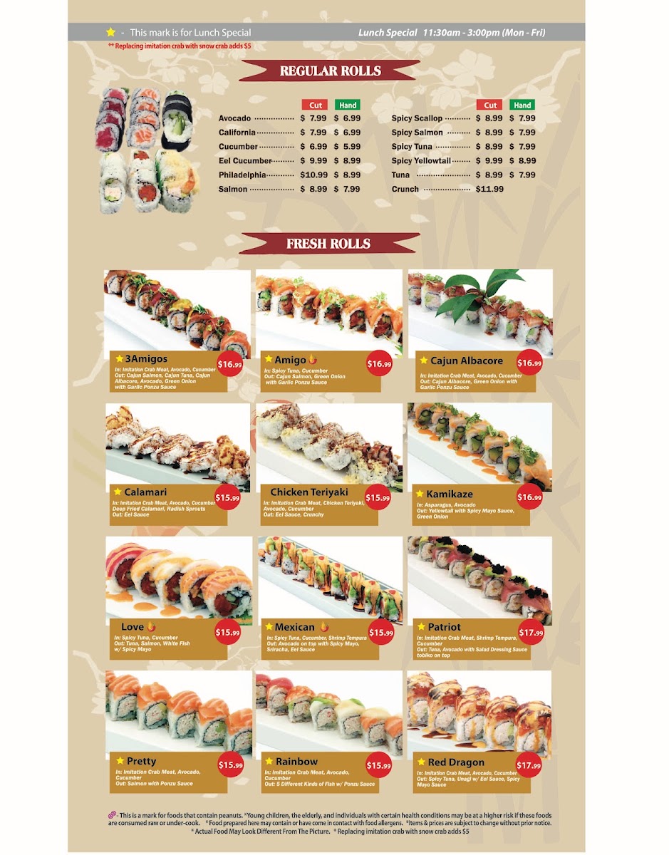 Sapporo Sushi menu board