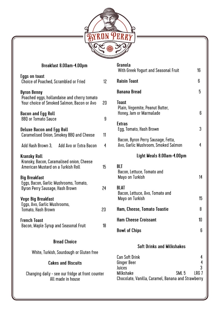Byron Perry Cafe menu board