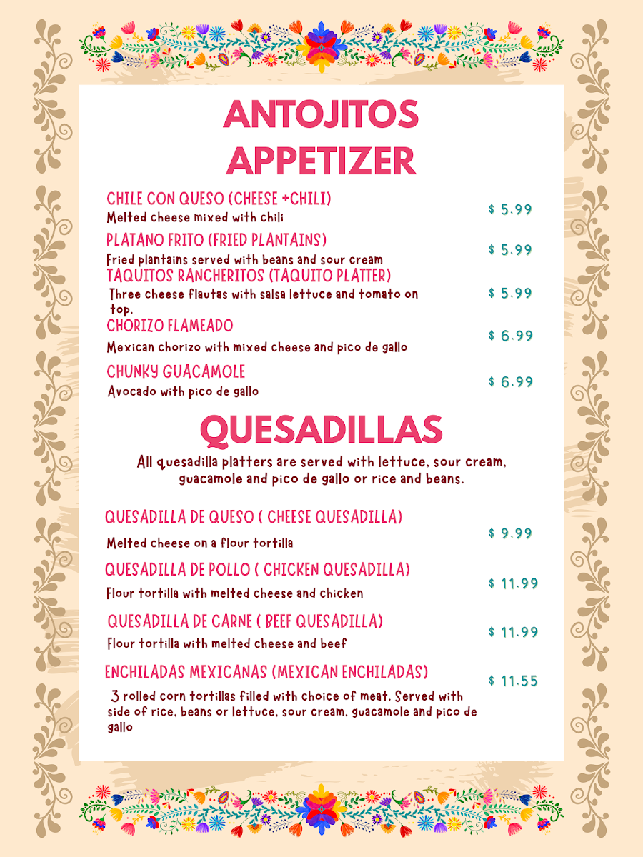 La Hacienda menu board