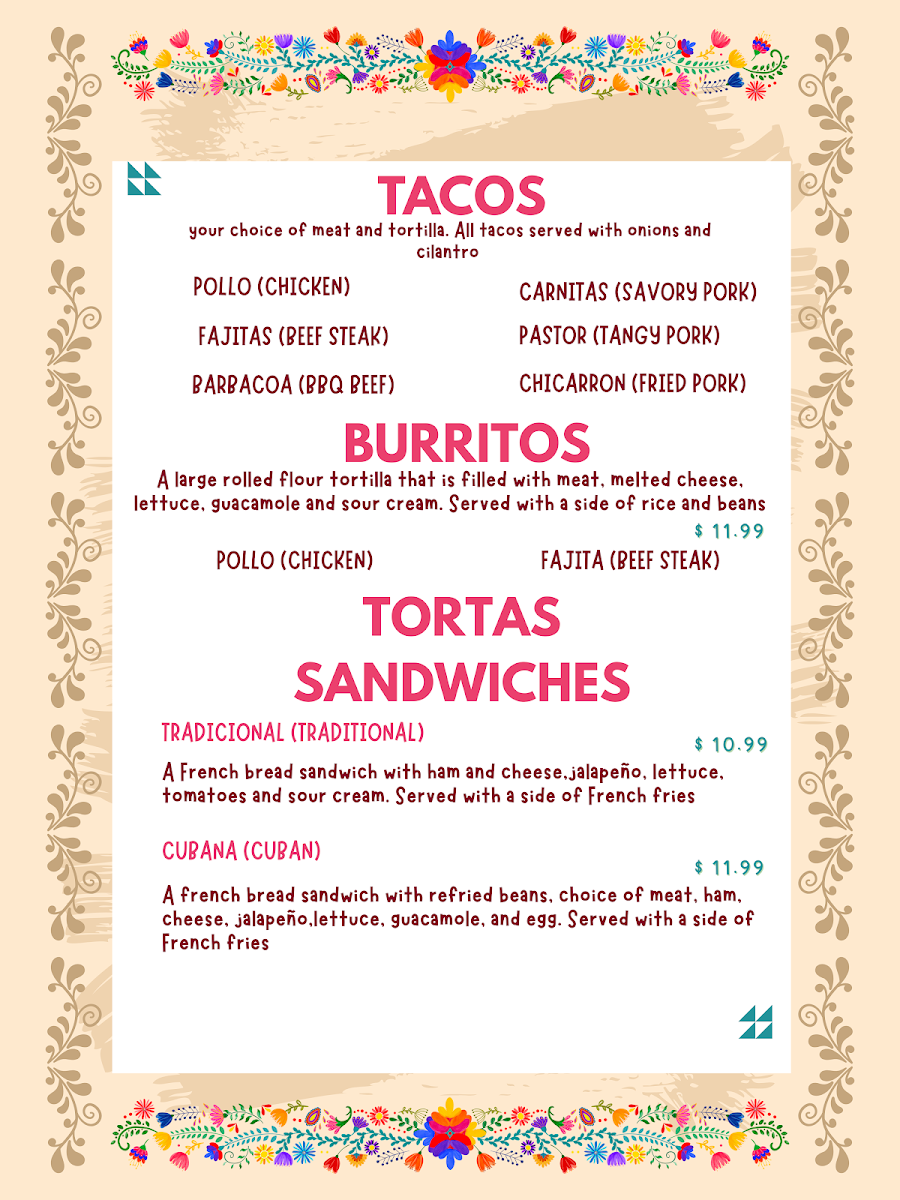 La Hacienda menu board