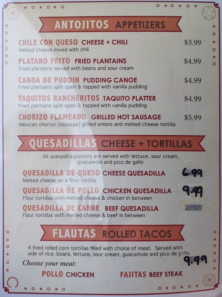 La Hacienda menu board