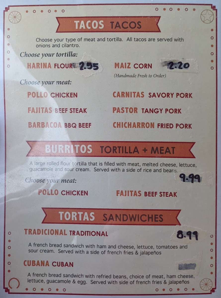 La Hacienda menu board