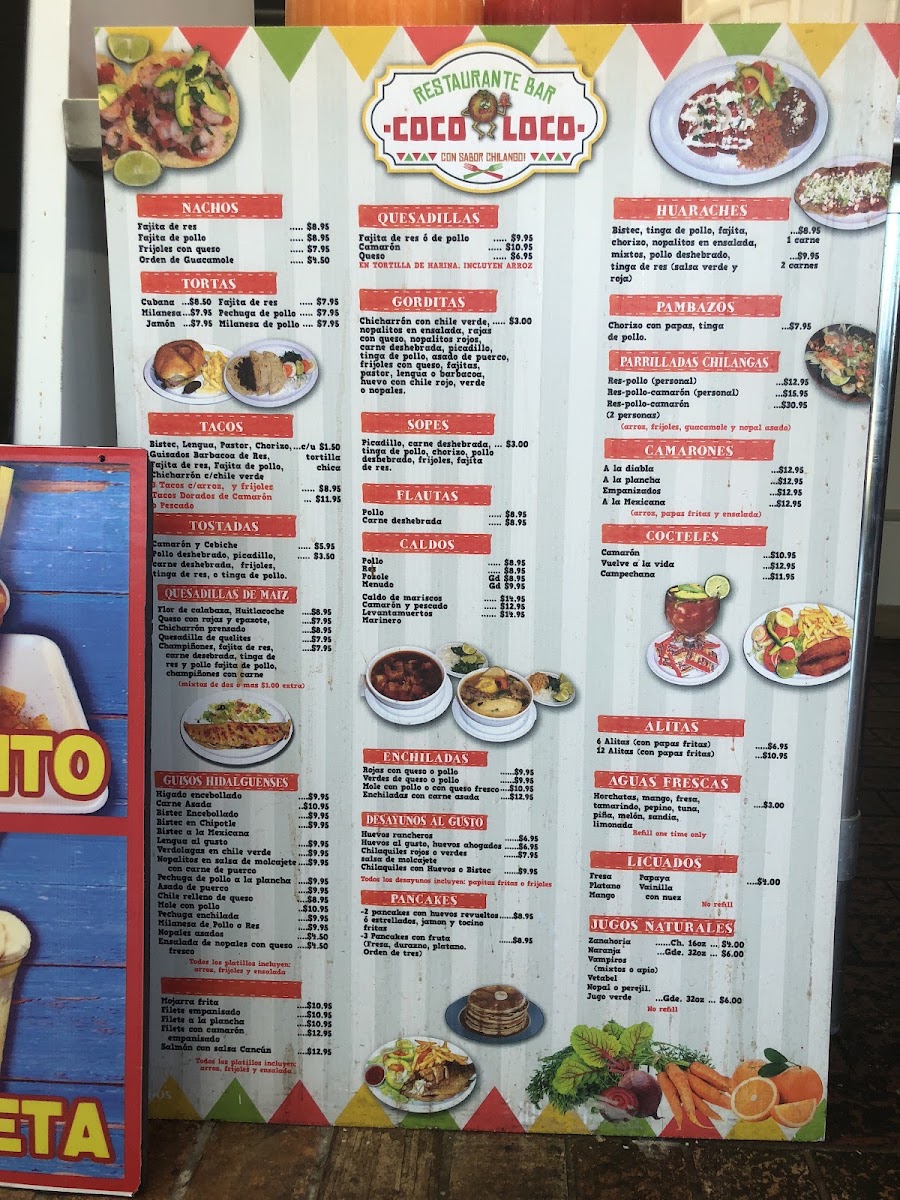 Coco Loco Fruteria Y Neveria menu board