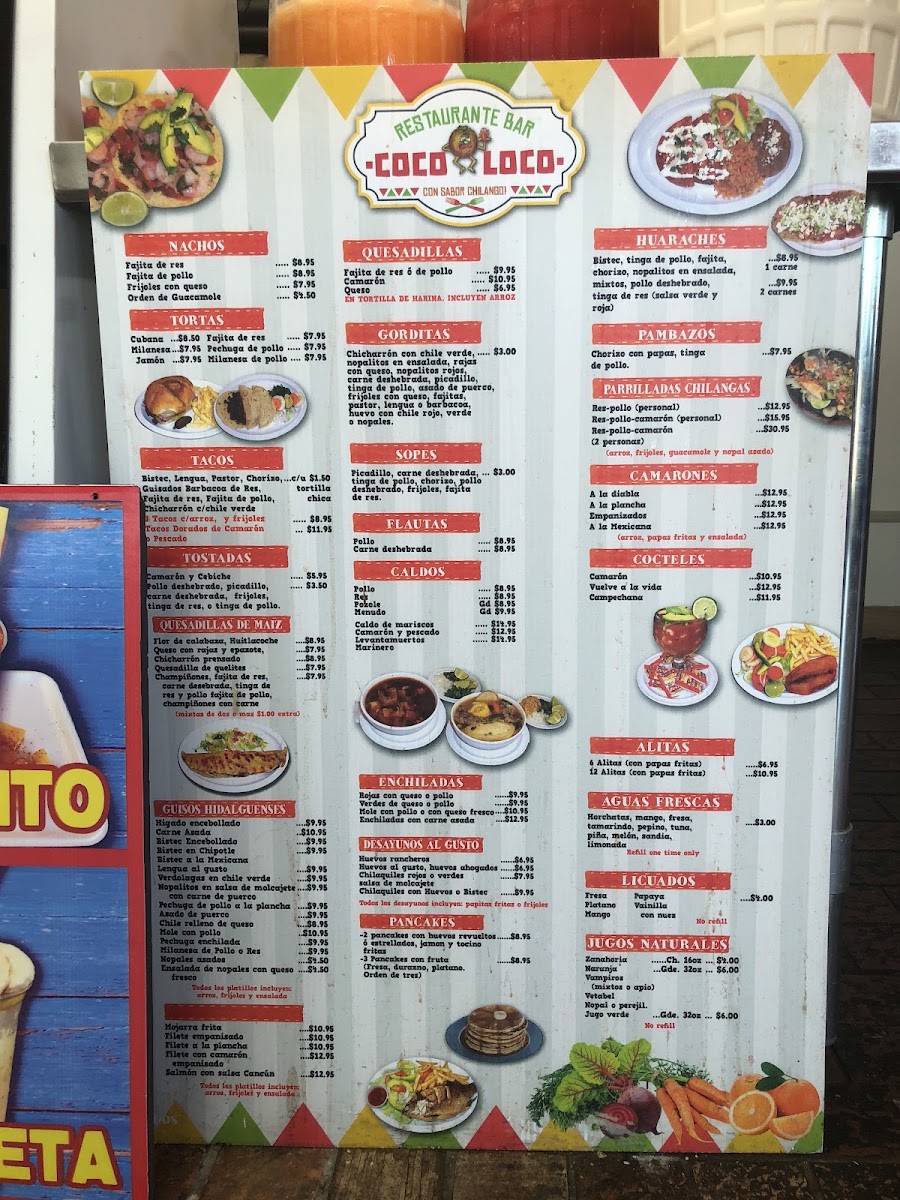Coco Loco Fruteria Y Neveria menu board