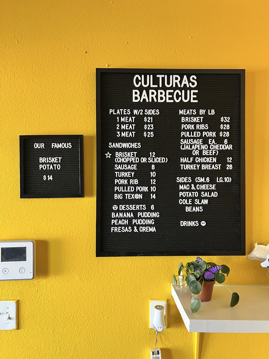Culturas barbecue llc menu board