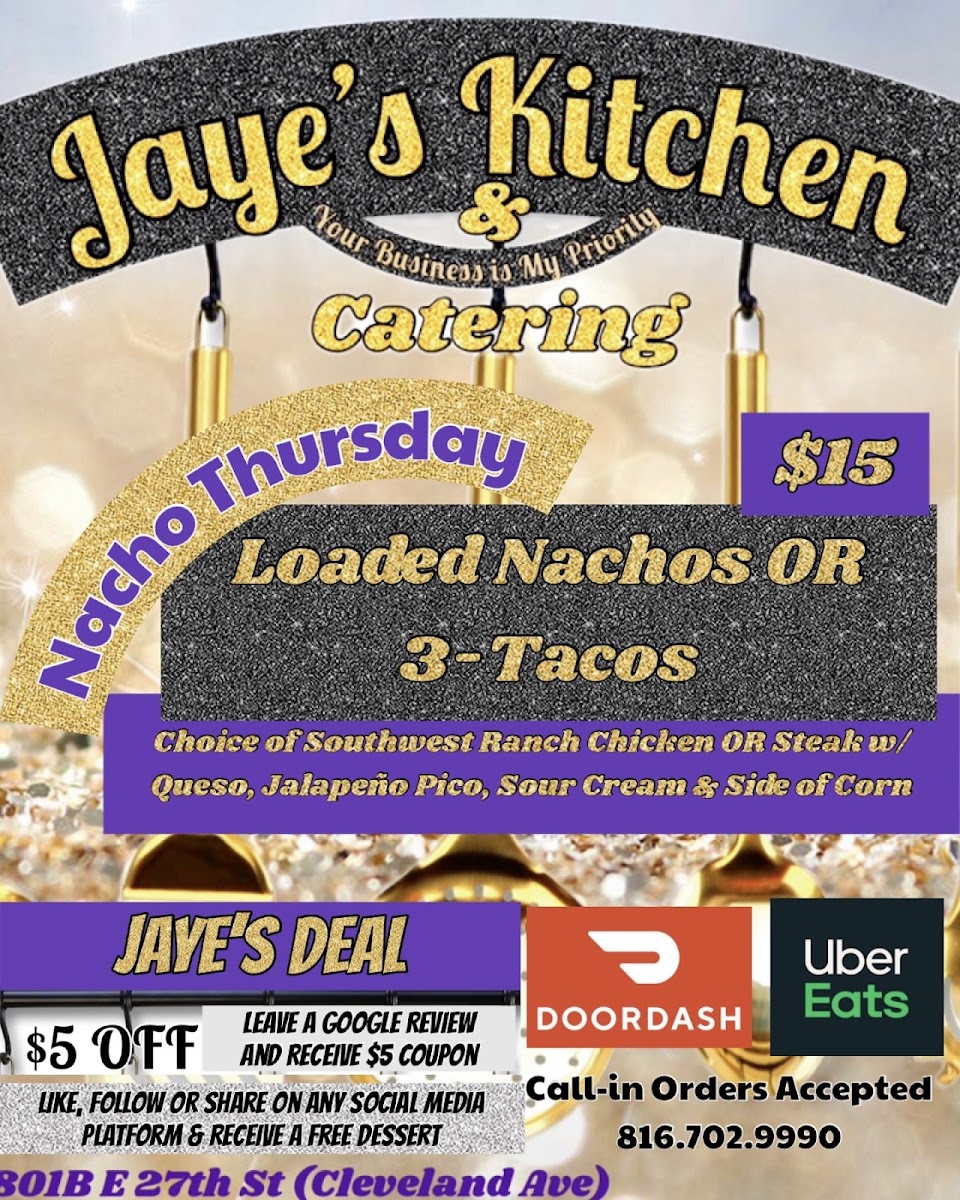 Jaye’s Kitchen & Catering menu board