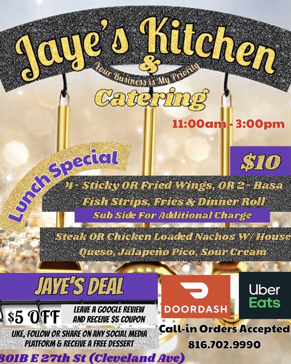 Jaye’s Kitchen & Catering menu board