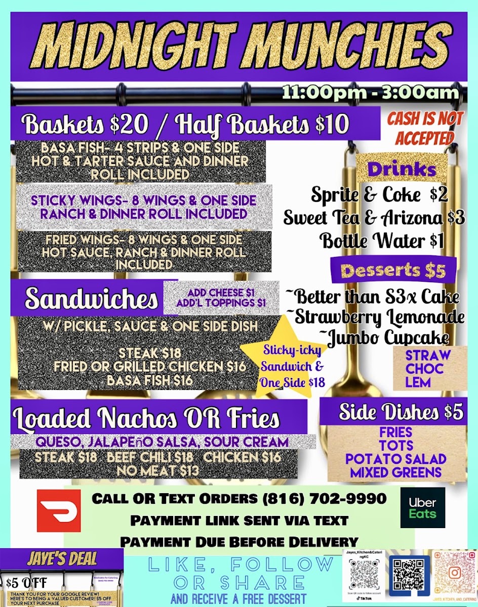 Jaye’s Kitchen & Catering menu board