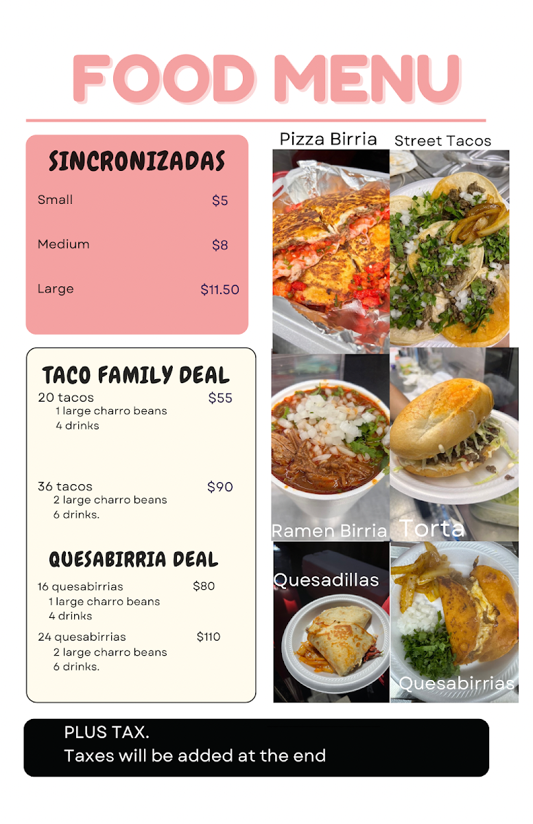 Luz's Pinches Tacos menu board