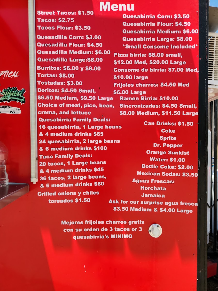 Luz's Pinches Tacos menu board