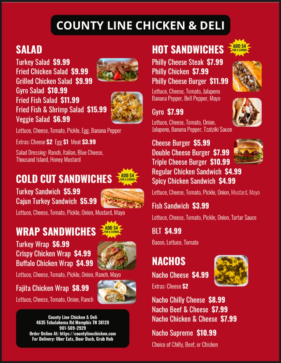 County Line Chicken & Deli menu board