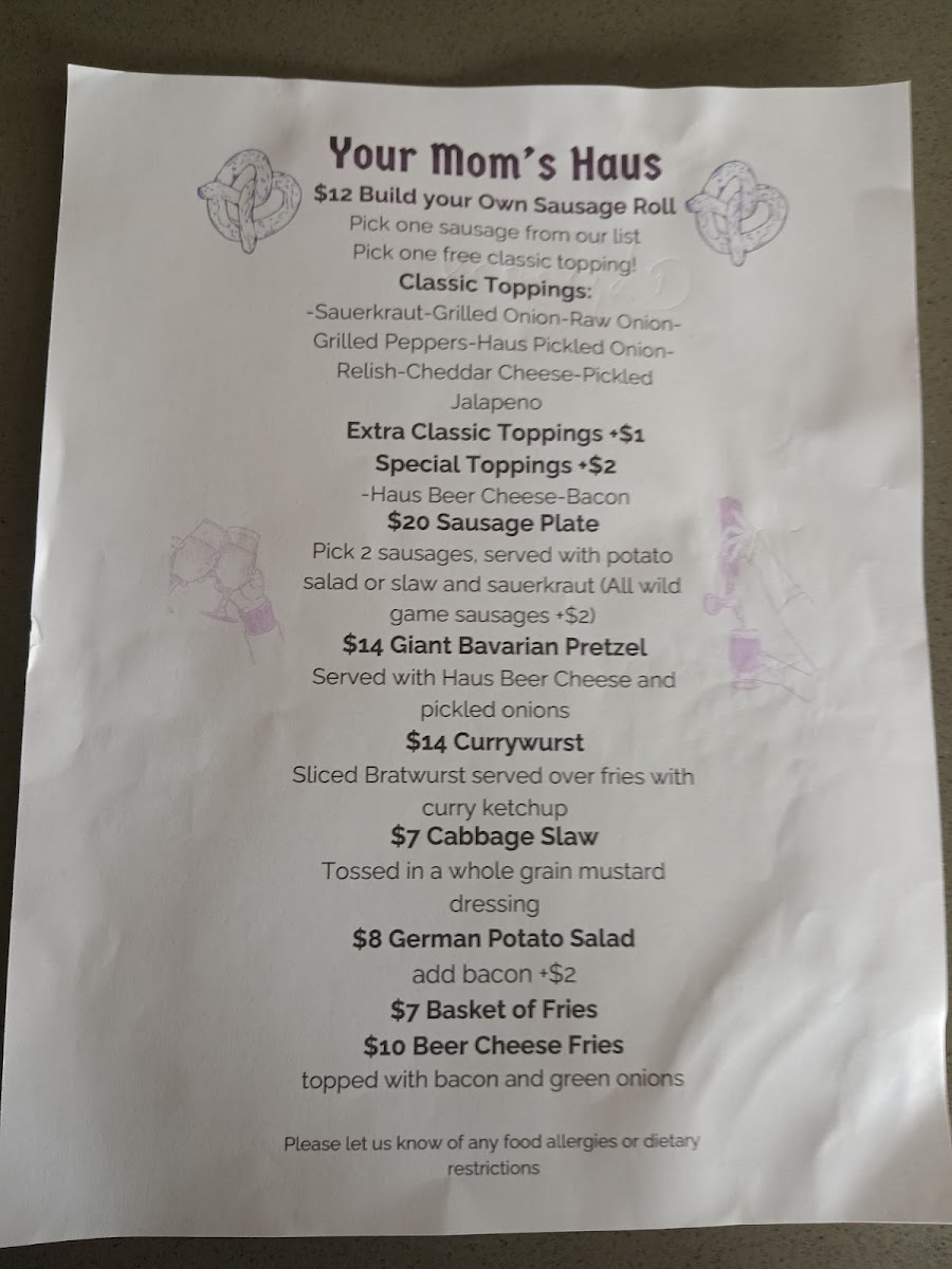 Your Mom's Haus menu board